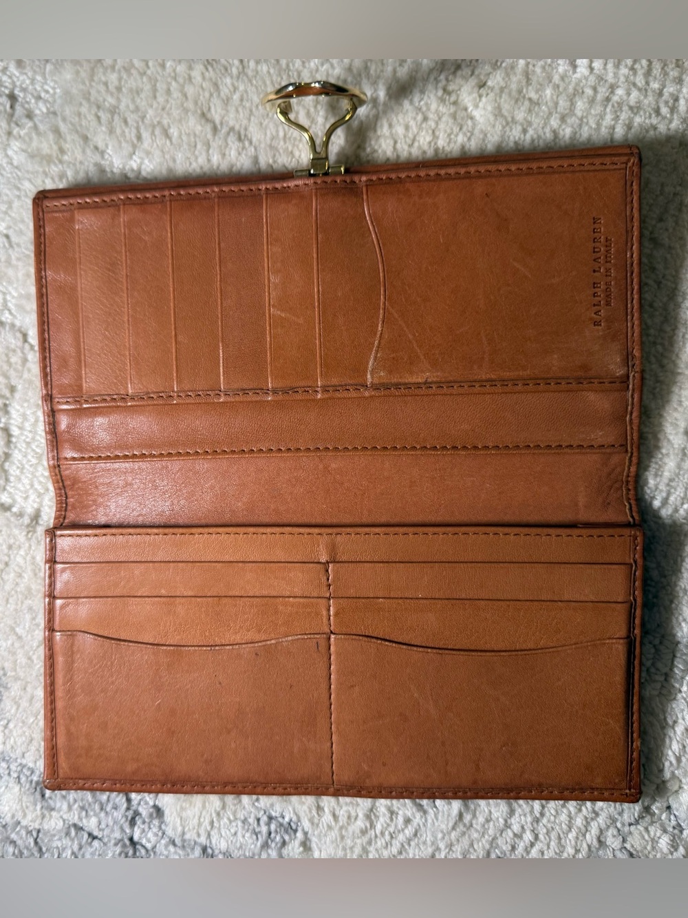 RARE Vintage Ralph Lauren Leather & Canvas Wallet with Unique Horseshoe Closure - Picture 2 of 9